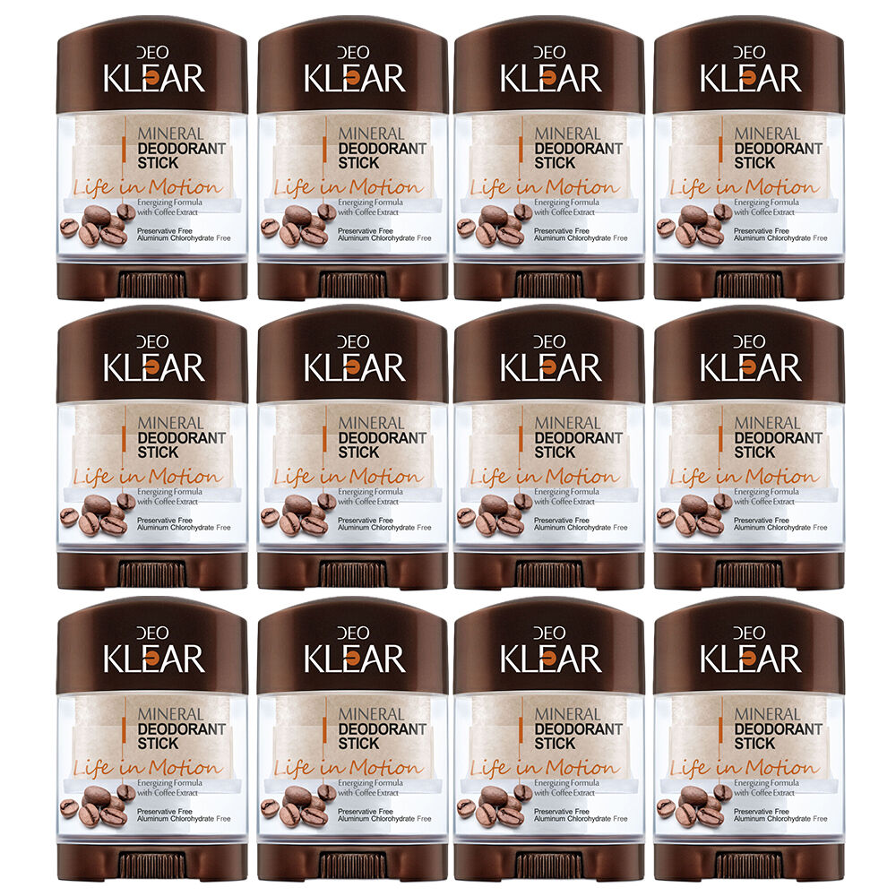 Deoklear Mineral Deodorant Life In Motion Coffee 70g Pack of 12 Heavy Duty
