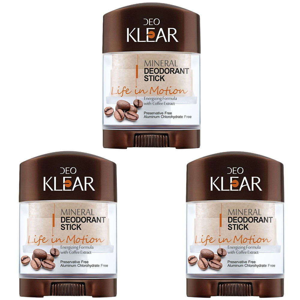 Deoklear Life In Motion Coffee Mineral Deodorant 70g Heavy Duty Pack of 3