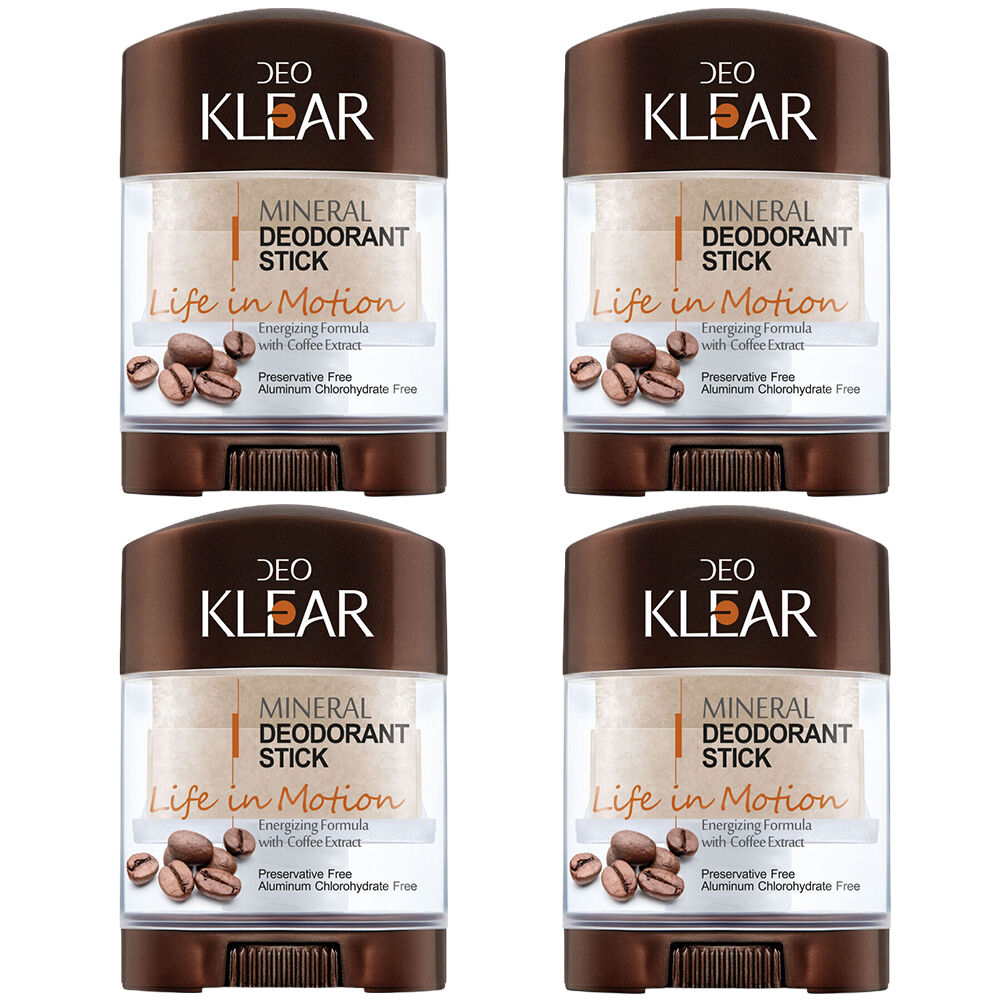 Deoklear Mineral Deodorant Life In Motion Coffee 70g Pack of 4 Heavy Duty