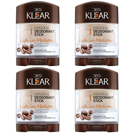 Deoklear Mineral Deodorant Life In Motion Coffee 70g Pack of 4 Heavy Duty