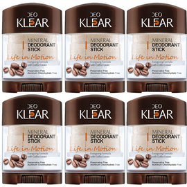 Deoklear Mineral Deodorant Life In Motion Coffee 70g Heavy Duty Pack of 6