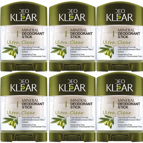 Deoklear Mineral Deodorant Ultra Clear Mediterranean Olive 70g 6 Pack