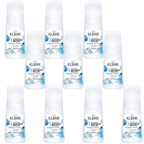 Deoklear Mineral Deodorant Classic Pure Roll On 100ml Pack of 10 Paraben Free