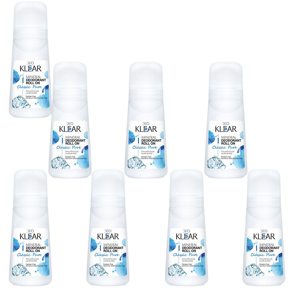 Deoklear Mineral Deodorant Classic Pure Roll On 100ml Pack of 8 Paraben Free