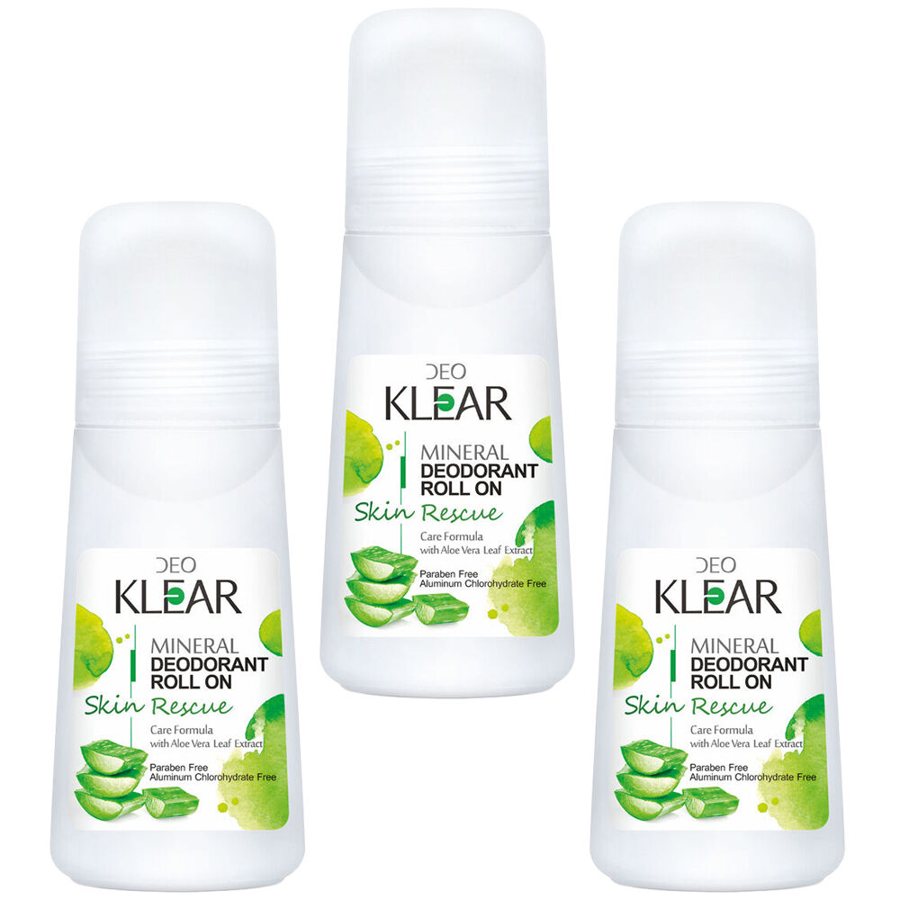 Deoklear Mineral Deodorant Skin Rescue Aloe Vera Roll On 100ml Pack of 3