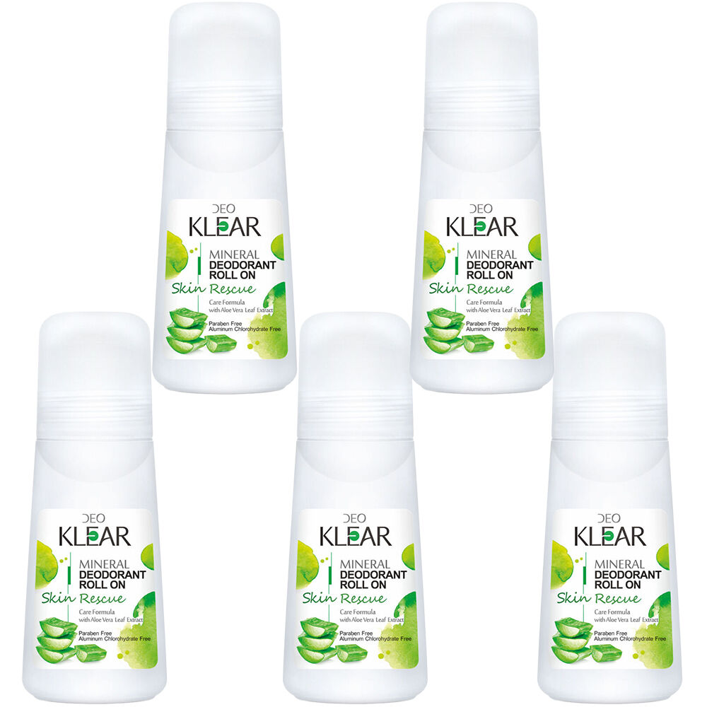 Deoklear Mineral Deodorant Skin Rescue Aloe Vera Roll On 100ml Pack of 5