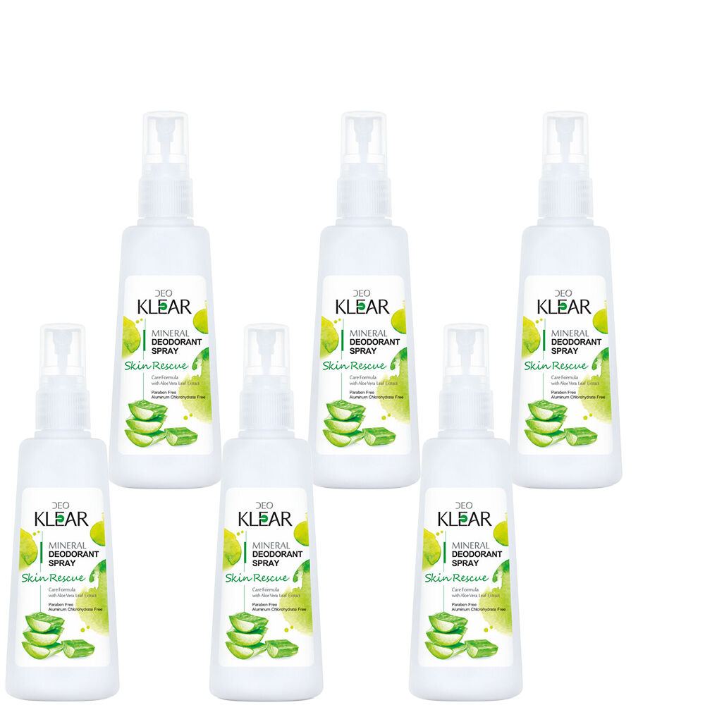 Deoklear Mineral Deodorant Aloe Vera Spray 100ml Pack of 6 Aluminium Free