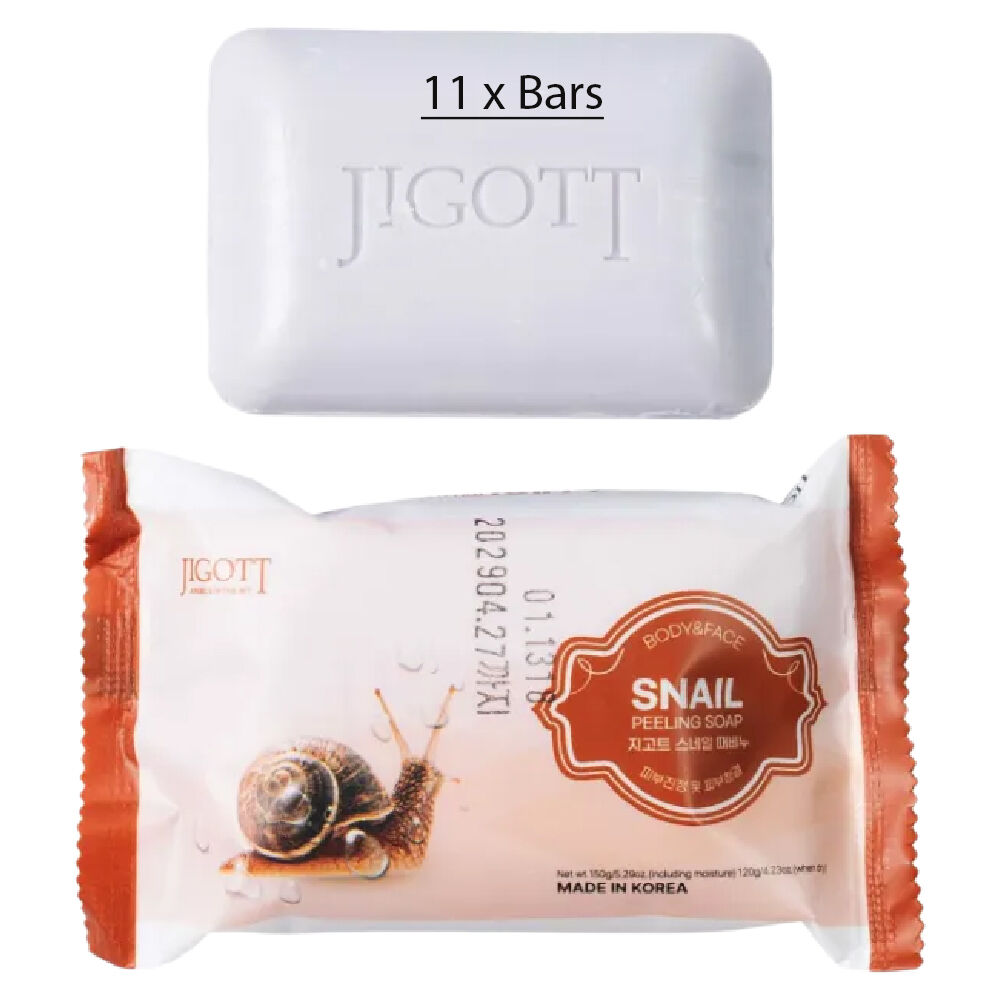 Jigott Exfoliating Body And Face Peeling Bar Soap 150g Snail x 11
