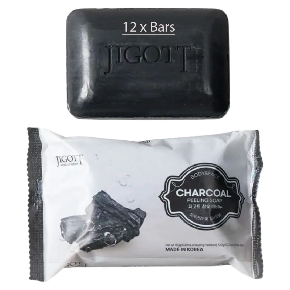 Jigott Exfoliating Body And Face Peeling Bar Soap 150g Charcoal x 12