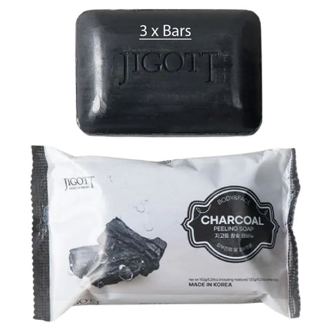Jigott Exfoliating Body And Face Peeling Bar Soap 150g Charcoal x 3