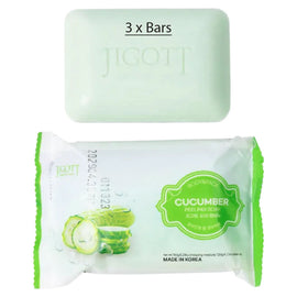 Jigott Exfoliating Body And Face Peeling Bar Soap 150g Cucumber x 3