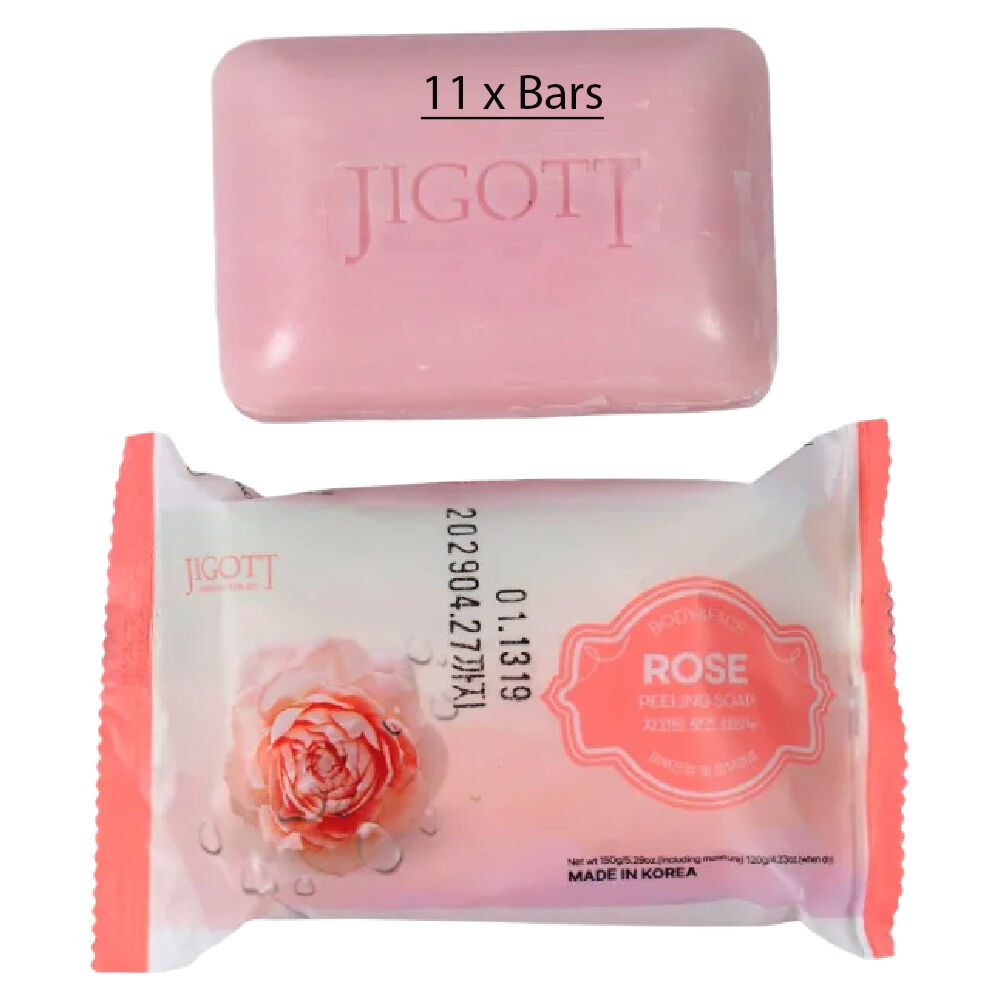 Jigott Exfoliating Body And Face Peeling Bar Soap 150g Rose x 11