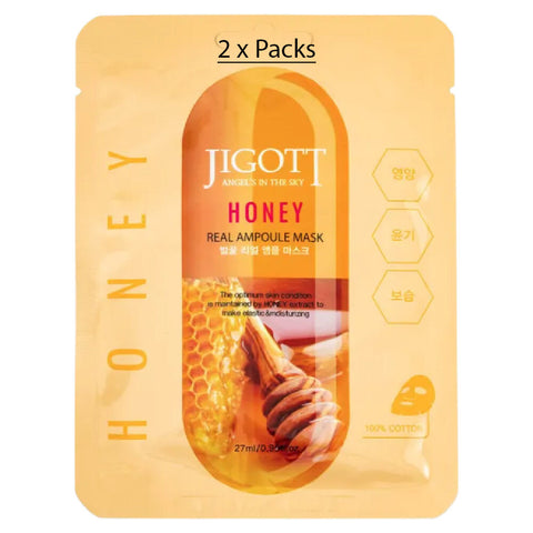 Jigott Honey Extract Ampoule Sheet Mask 27ml Korean Cotton Face Mask x 2