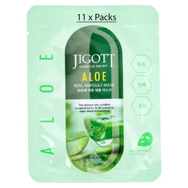Jigott Aloe Vera Extract Ampoule Sheet Mask 27ml Korean Cotton Face Mask x 11