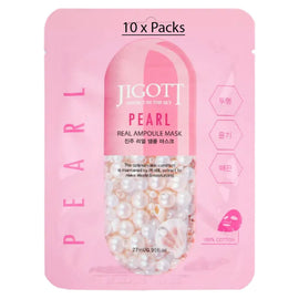 Jigott Pearl Extract Ampoule Sheet Mask 27ml Korean Cotton Face Mask x 10