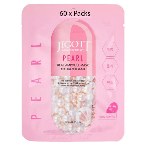 Jigott Pearl Extract Ampoule Sheet Mask 27ml Korean Cotton Face Mask x 60