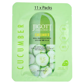 Jigott Cucumber Extract Ampoule Sheet Mask 27ml Korean Cotton Face Mask x 11