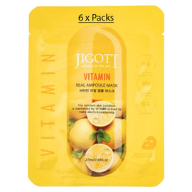 Jigott Vitamin Extract Ampoule Sheet Mask 27ml Korean Cotton Face Mask x 6