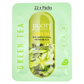 Jigott Green Tea Extract Sheet Mask 27ml Korean Cotton Hydrating Face Mask x 22