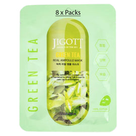Jigott Green Tea Extract Sheet Mask 27ml Korean Cotton Hydrating Face Mask x 8