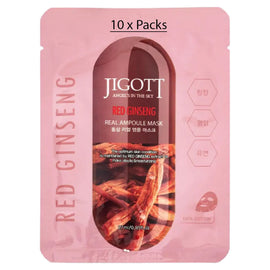 Jigott Red Ginseng Extract Sheet Mask 27ml Korean Cotton Anti Aging Face Mask x 10