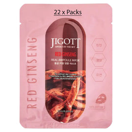 Jigott Red Ginseng Extract Sheet Mask 27ml Korean Cotton Anti Aging Face Mask x 22
