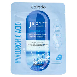 Jigott Hyaluronic Acid Sheet Mask 27ml Korean Cotton Hydrating Face Mask x 6