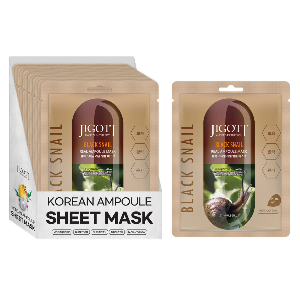 Jigott Black Snail Sheet Face Mask 27ml Pack of 12 Korean