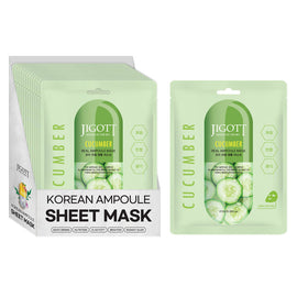 Jigott Cucumber Sheet Face Mask 27ml Pack of 12 Korean Facial Mask