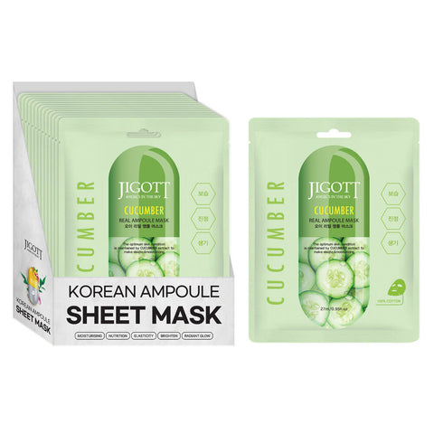Jigott Cucumber Sheet Face Mask 27ml Pack of 12 Korean Facial Mask