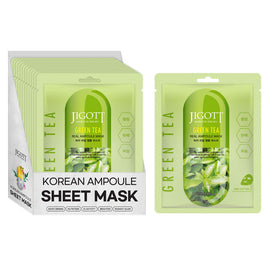 Jigott Korean Green Tea Sheet Face Mask 27ml Pack of 12