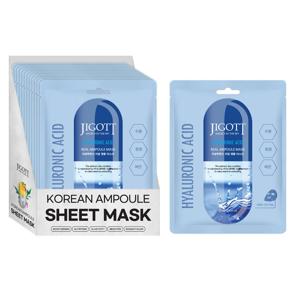 Jigott Hyaluronic Acid Sheet Face Mask 27ml Pack of 12