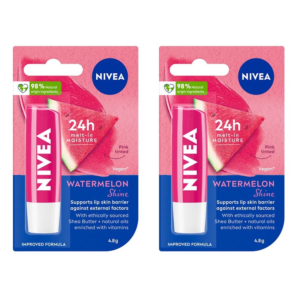 NIVEA 24h Melt-In Moisture Lip Balm Watermelon Shine 4.8g Pack of 2