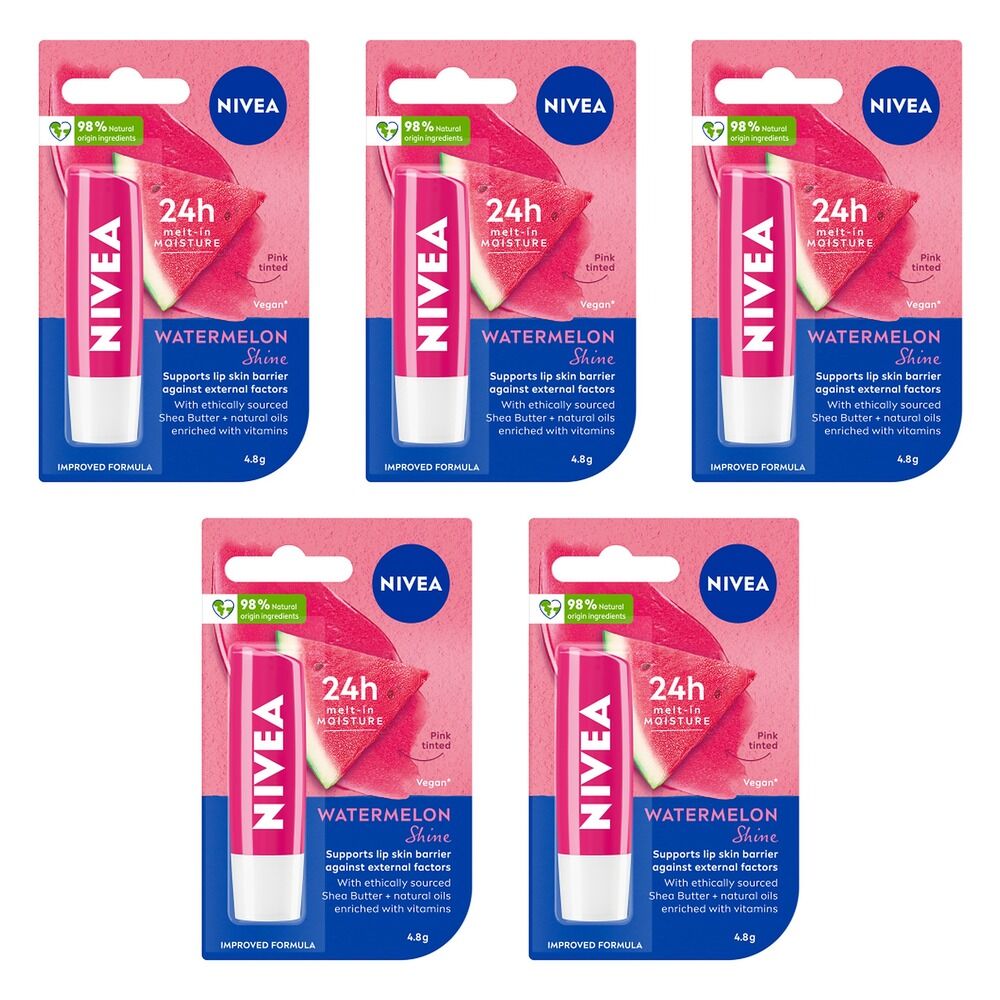 NIVEA 24h Melt-In Moisture Lip Balm Watermelon Shine 4.8g Pack of 5