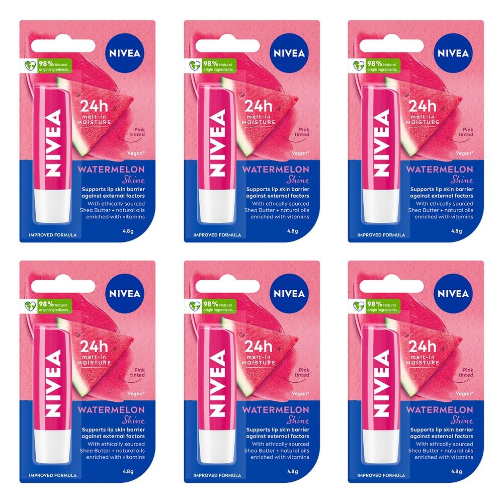 NIVEA 24h Melt-In Moisture Lip Balm Watermelon Shine 4.8g Pack of 6