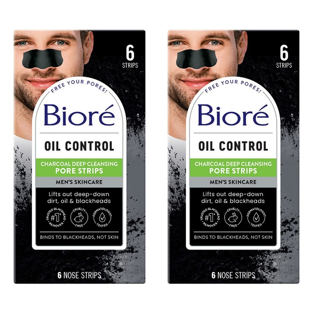 Biore Men's Charcoal Deep Cleansing Pore Strips 6 Pack x 4 Bundle of 2
