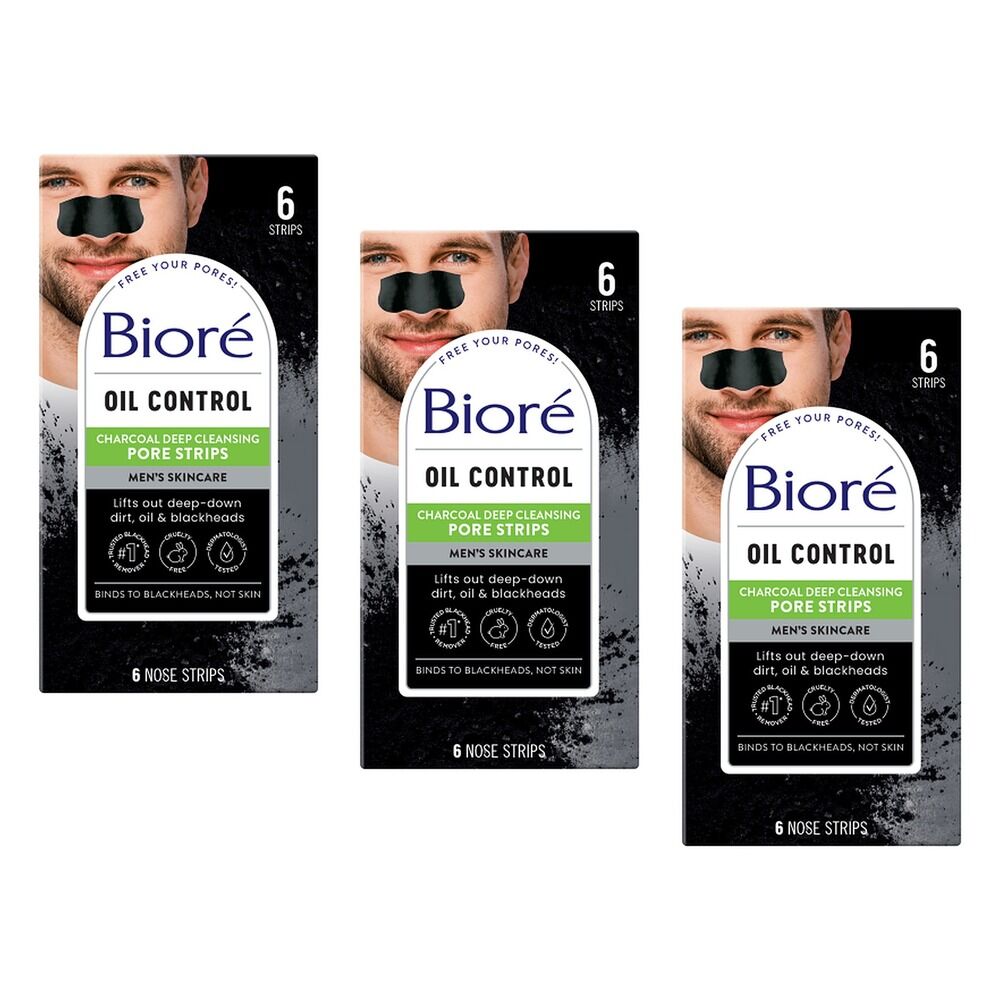 Biore Men's Charcoal Deep Cleansing Pore Strips 6 Pack x 4 Bundle of 3