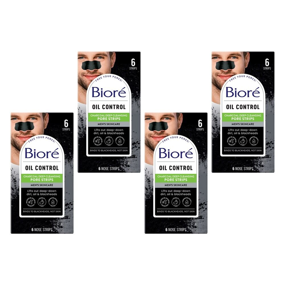 Biore Men's Charcoal Deep Cleansing Pore Strips 6 Pack x 4 Bundle of 4
