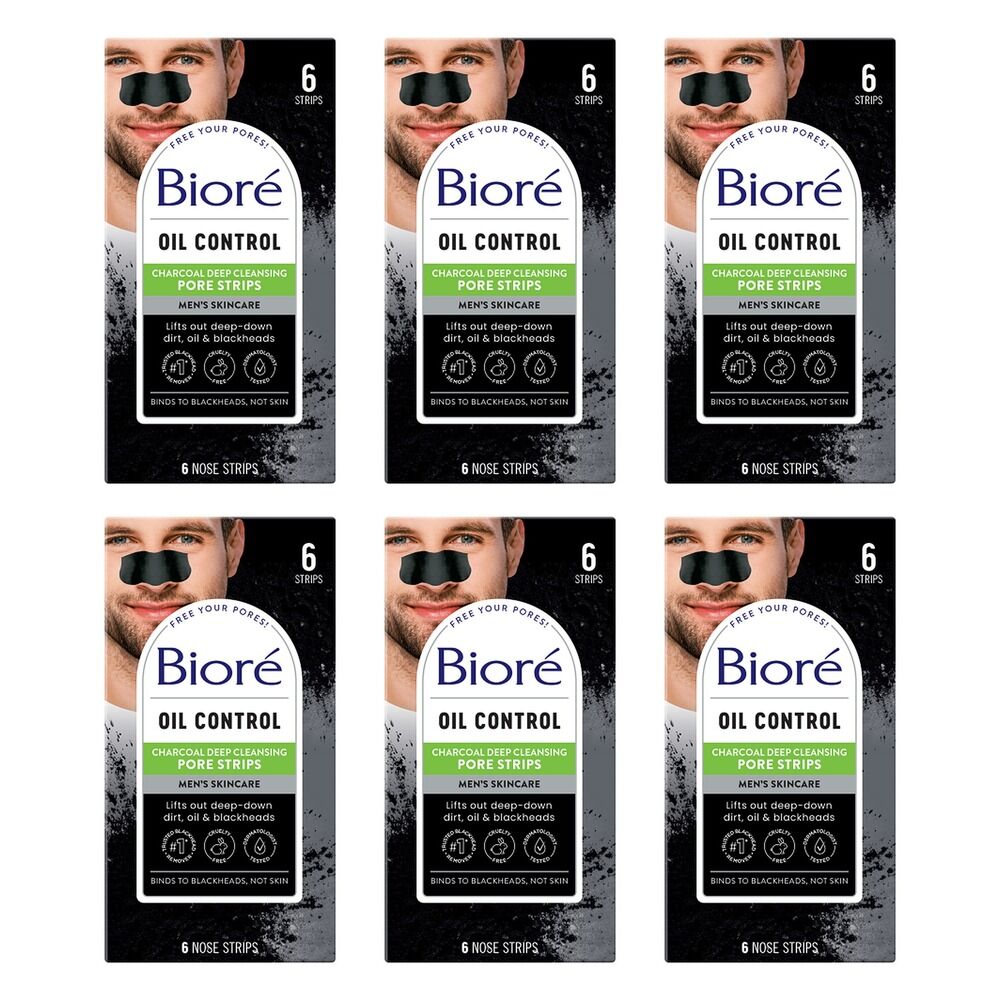 Biore Men's Charcoal Deep Cleansing Pore Strips 6 Pack x 4 Bundle of 6