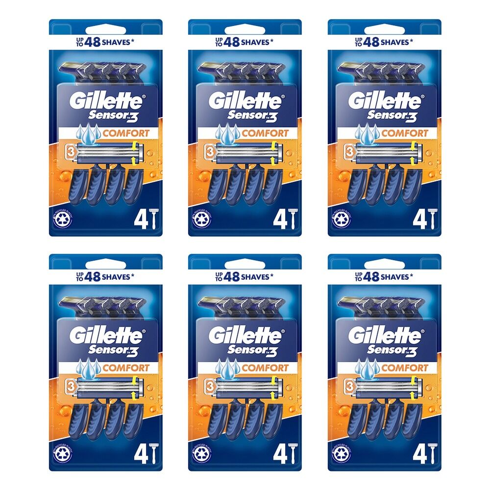Gillette Sensor3 Comfort Disposable Razors 4 Pack Bundle of 6