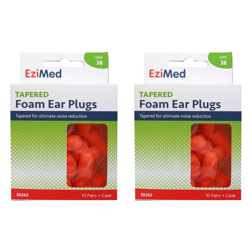 Ezy Dose Tapered Foam Ear Plugs 10 Pair + Case, 10 Pack x 6 Bundle of 2