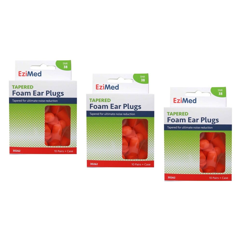 Ezy Dose Tapered Foam Ear Plugs 10 Pair + Case, 10 Pack x 6 Bundle of 3