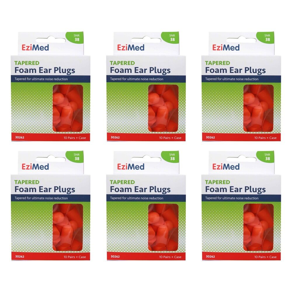 Ezy Dose Tapered Foam Ear Plugs 10 Pair + Case, 10 Pack x 6 Bundle of 6