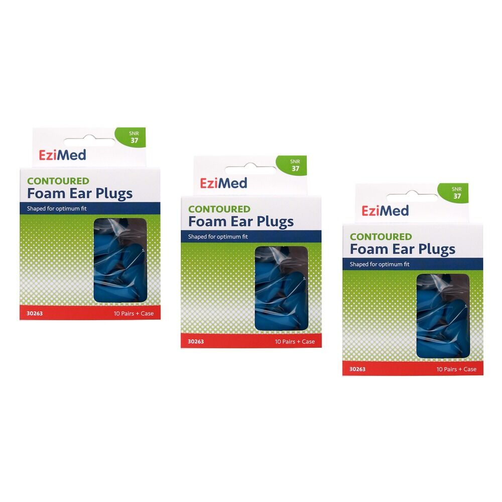 Ezy Dose EziMed Contoured Foam Ear Plugs 10 Pair + Case x 6 Bundle of 3
