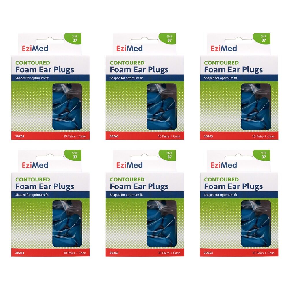 Ezy Dose EziMed Contoured Foam Ear Plugs 10 Pair + Case x 6 Bundle of 6
