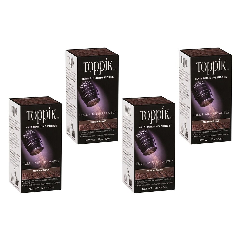 Toppik Hair Building Fibres Medium Brown 12g Pack of 4