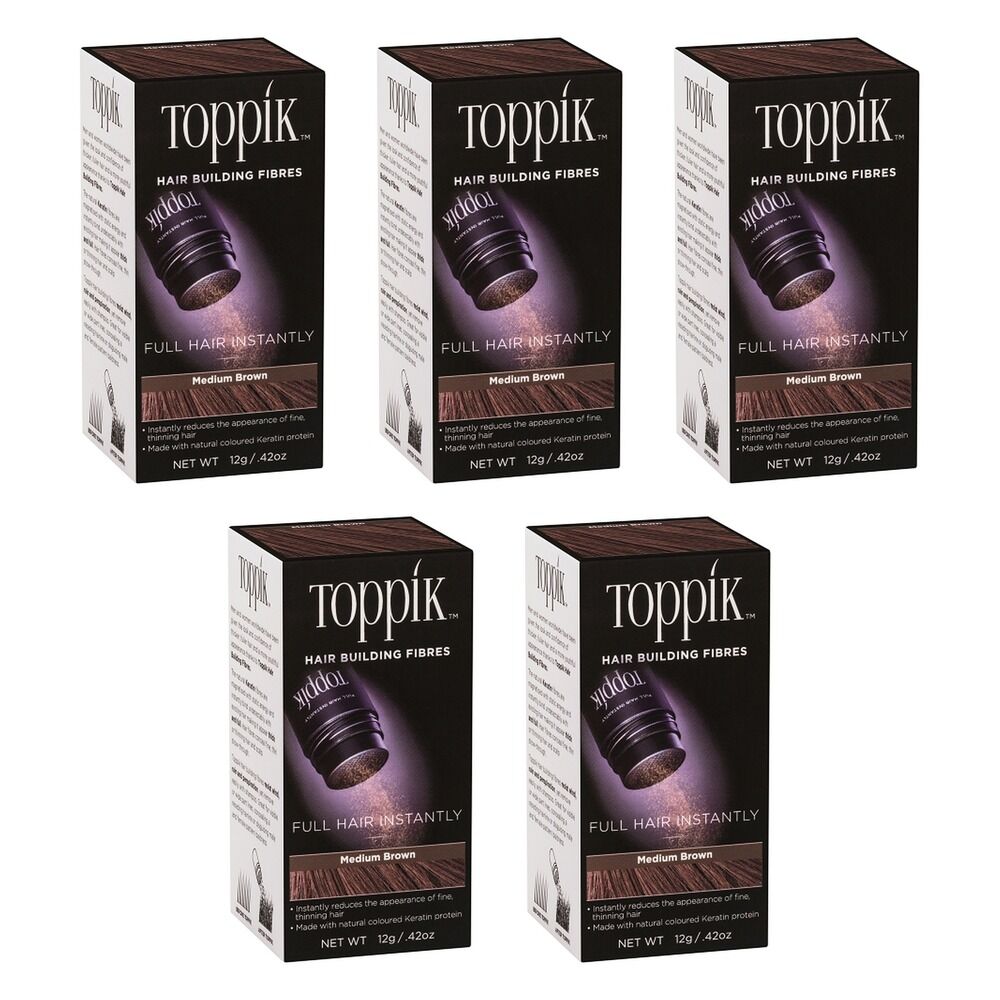 Toppik Hair Building Fibres Medium Brown 12g Pack of 5