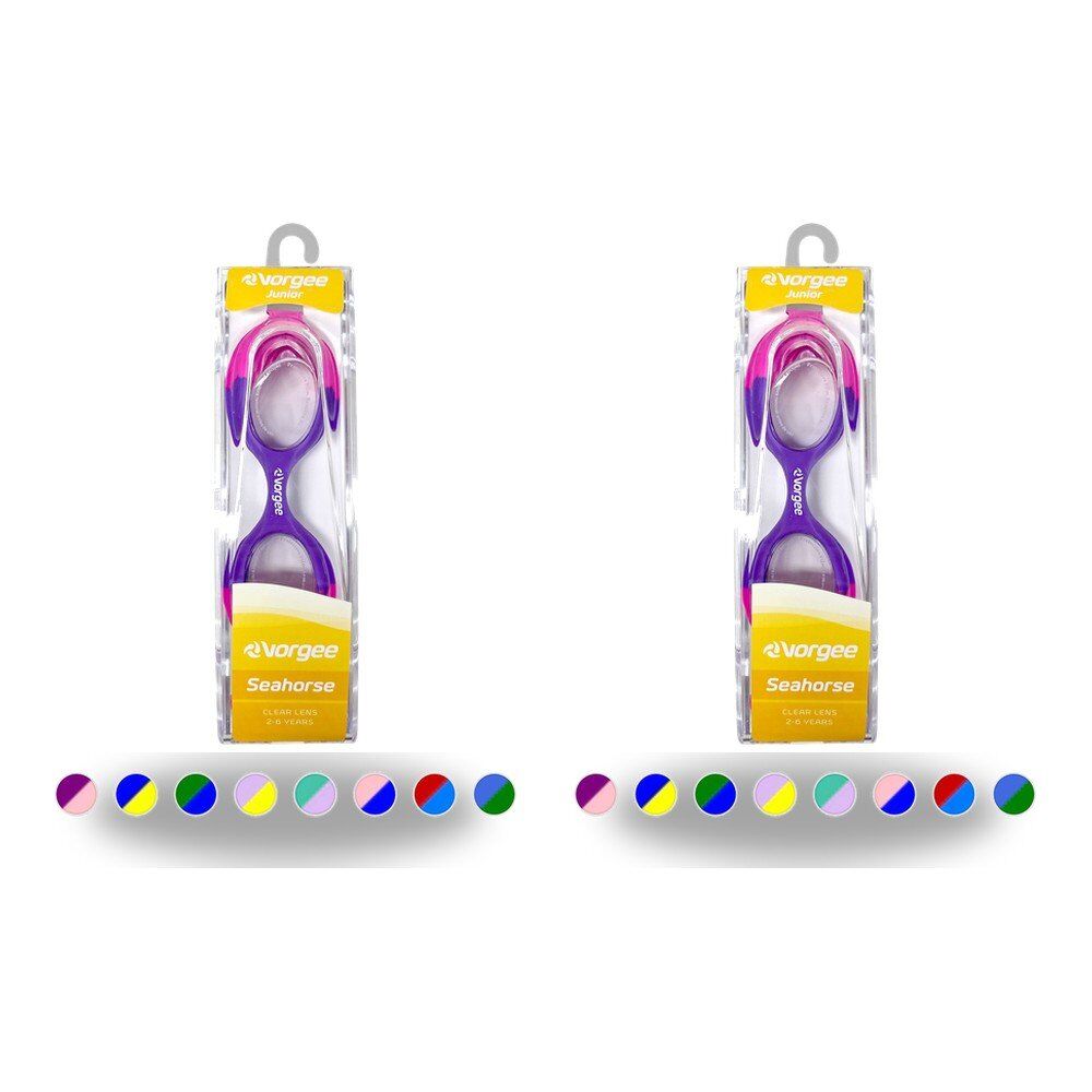 Vorgee Junior Seahorse Kids Swimming Goggles Clear Lens Ages 2-6 Years - Random Colour Supplied Pack of 2