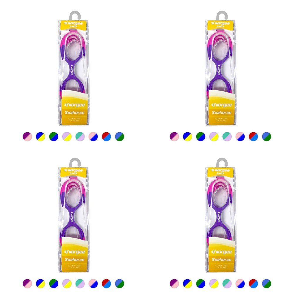 Vorgee Junior Seahorse Kids Swimming Goggles Clear Lens Ages 2-6 Years - Random Colour Supplied Pack of 4