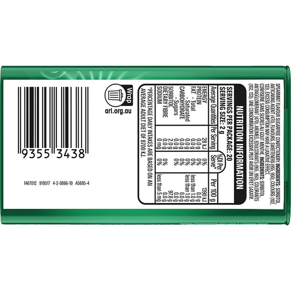 Eclipse Spearmint Sugar Free Mints 40g x 12